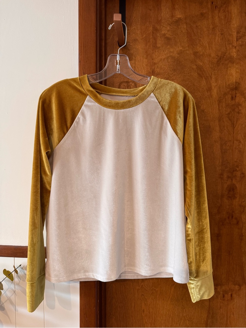 Madewell Velvet Raglan Top Gold Cream Long Sleeve Soft Stretch Shirt Women’s Sma